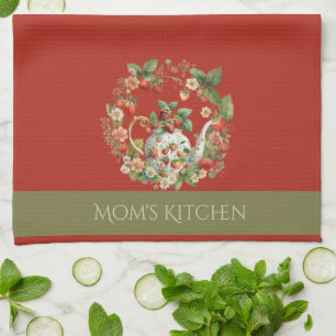 Strawberry Wreath and Tea Pot Mum's Kitchen Tea Towel