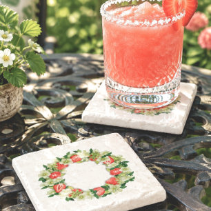 Strawberry Wreath Marble Stone Coaster