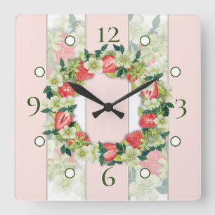 Strawberry Wreath Striped Acrylic Wall Clock