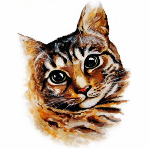 Stray Cat Portrait Watercolor Artwork Standing Photo Sculpture