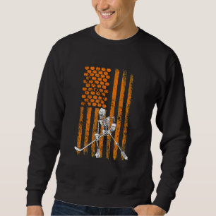 Streaky Flag Halloween Ice Hockey Player Skeleton  Sweatshirt