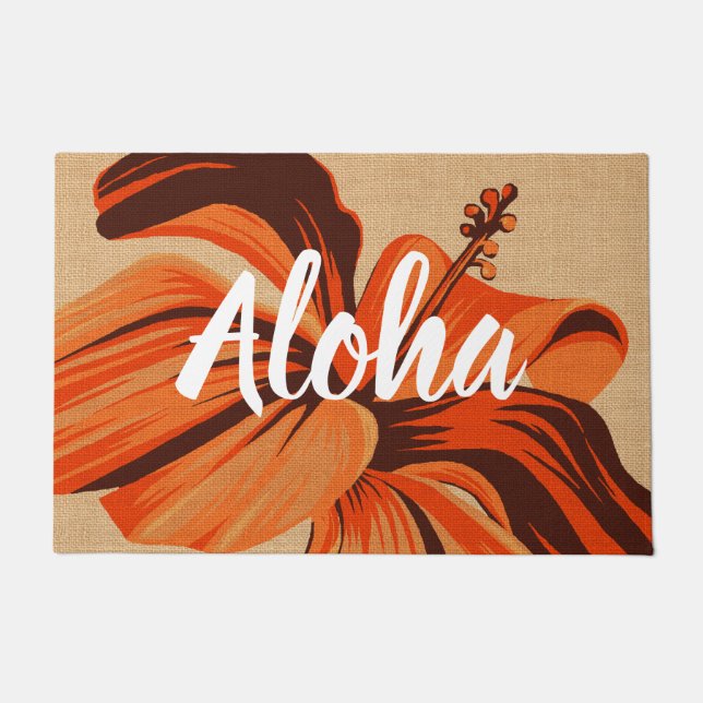 Streaky Hawaiian One Hibiscus Orange Aloha Doormat (Front)