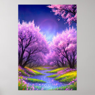 Stream along Cherry Blossom Alley Poster