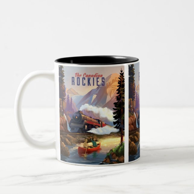 Stream engine traveling through the mountains, men Two-Tone coffee mug (Left)