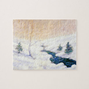 Stream in a Snowy Winter Landscape (Christmas Art) Jigsaw Puzzle