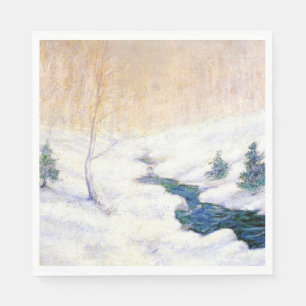 Stream in a Snowy Winter Landscape (Christmas Art) Napkin