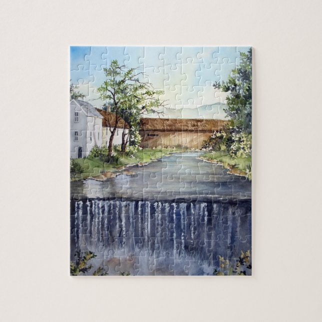 Stream New England Landscape Watercolor Painting Jigsaw Puzzle (Vertical)