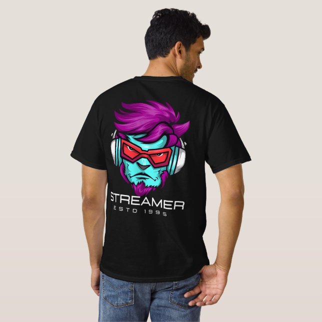 Streamer Head  printed  man's T-Shirt (Back Full)