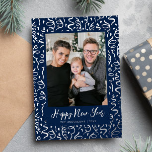 Streamers and Confetti Happy New Year Photo Foil Holiday Card