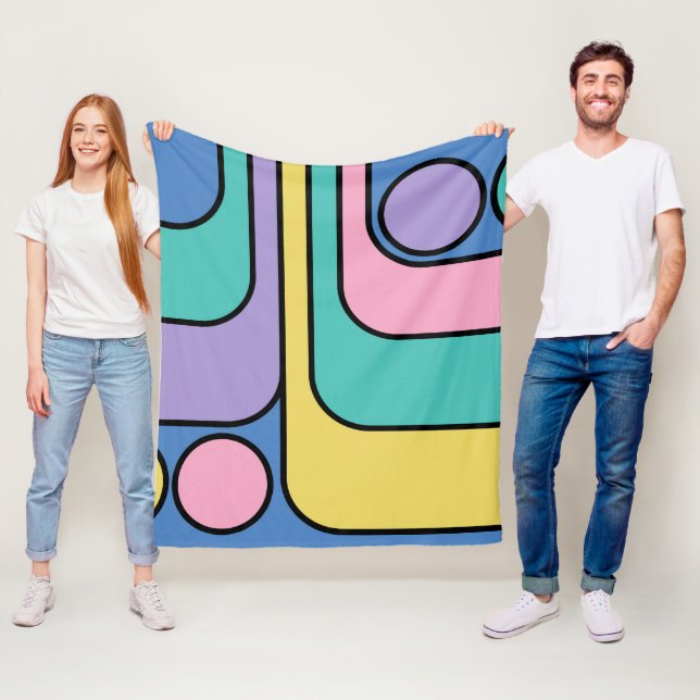 Streamline Moderne Retro Style Geometric Design Fleece Blanket (In Situ)