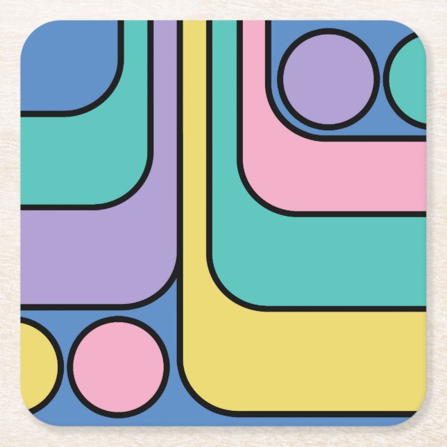 Streamline Moderne Retro Style Geometric Design Square Paper Coaster (Front)