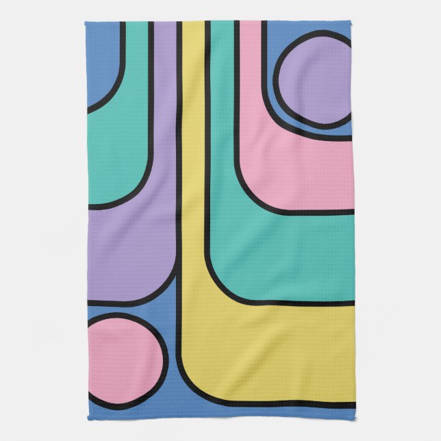 Streamline Moderne Retro Style Geometric Design Tea Towel (Vertical)