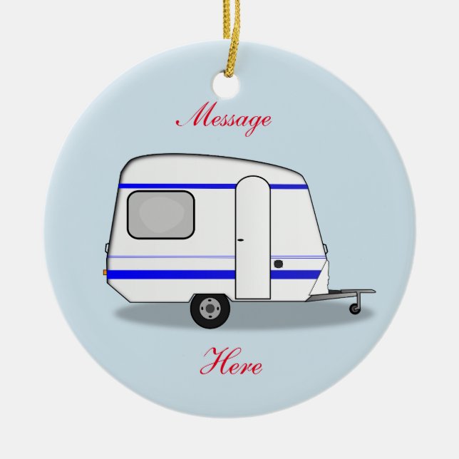 Streamlined small trailer gypsy caravan ceramic ornament (Front)
