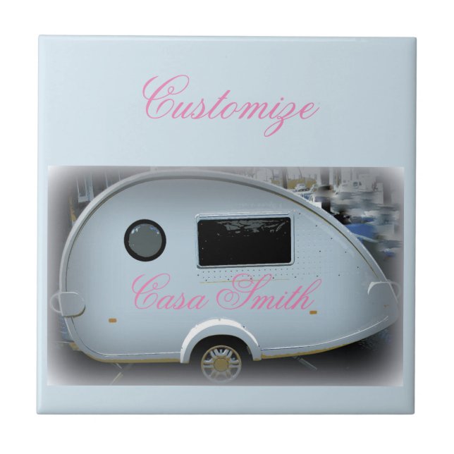 Streamlined teardrop trailer gypsy caravan ceramic tile (Front)