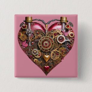 Streampunk Heart Ruby Valentine 15 Cm Square Badge
