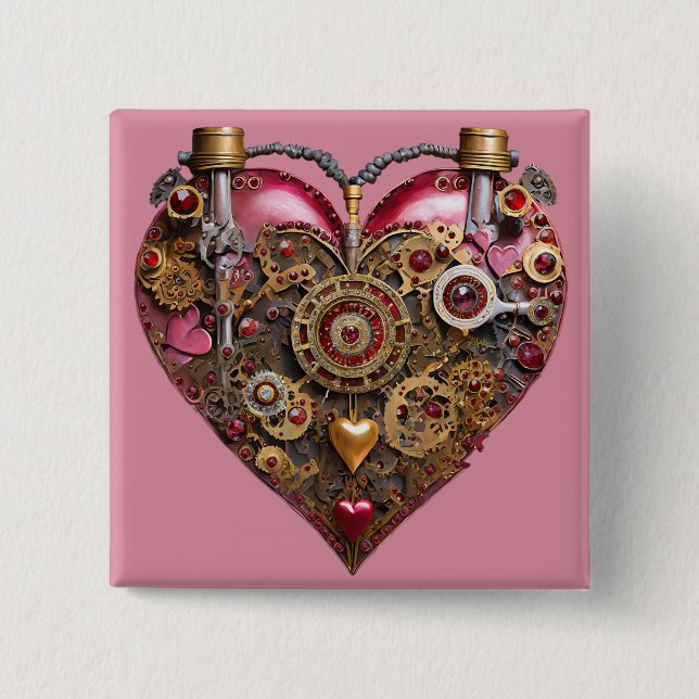 Streampunk Heart Ruby Valentine 15 Cm Square Badge (Front)