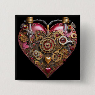 Streampunk Heart Ruby Valentine 15 Cm Square Badge