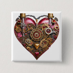 Streampunk Heart Ruby Valentine 15 Cm Square Badge