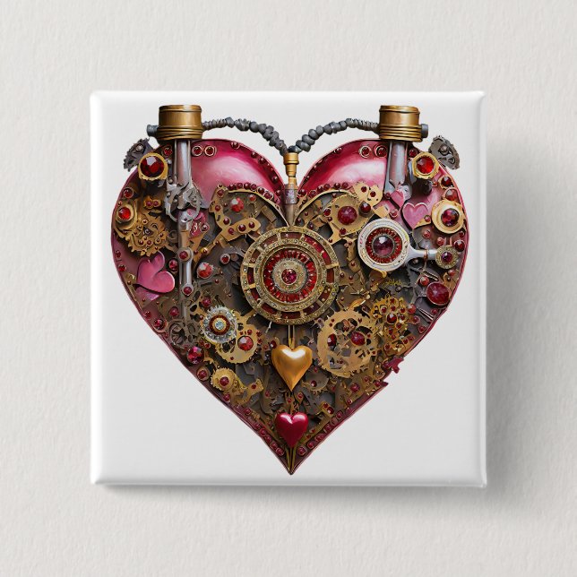 Streampunk Heart Ruby Valentine 15 Cm Square Badge (Front)
