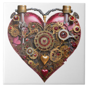 Streampunk Heart Ruby Valentine Ceramic Tile