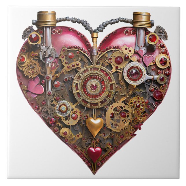 Streampunk Heart Ruby Valentine Ceramic Tile (Front)