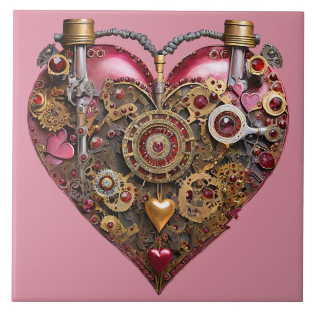 Streampunk Heart Ruby Valentine Ceramic Tile (Front)