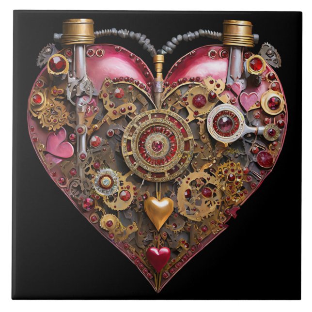 Streampunk Heart Ruby Valentine Ceramic Tile (Front)