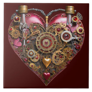 Streampunk Heart Ruby Valentine Ceramic Tile
