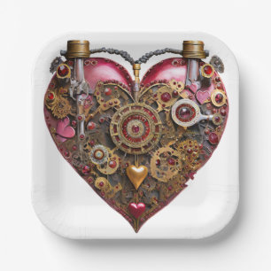 Streampunk Heart Ruby Valentine Paper Plate