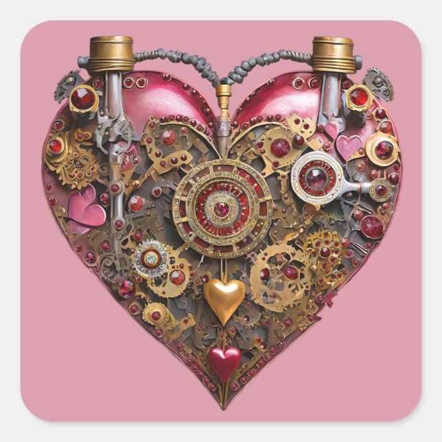 Streampunk Heart Ruby Valentine Square Sticker (Front)