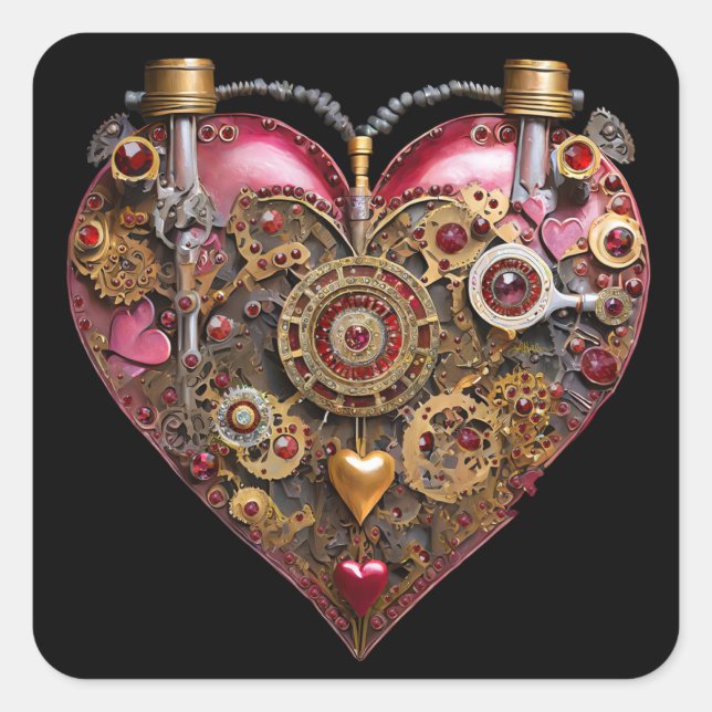 Streampunk Heart Ruby Valentine Square Sticker (Front)