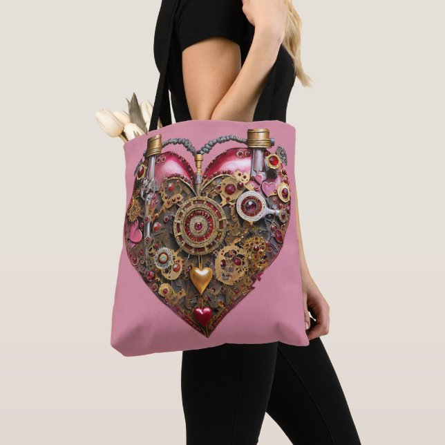 Streampunk Heart Ruby Valentine Tote Bag (Close Up)