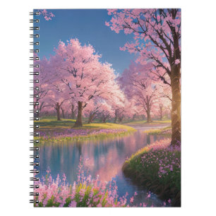 Stream's Flow in the Sakura-Adorned Park Notebook