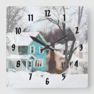 Street After Snow Square Wall Clock