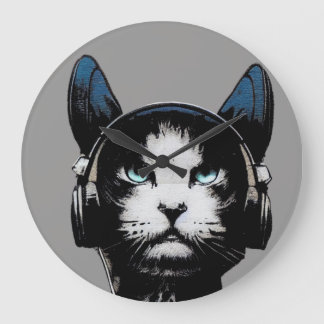 Street Art Cat With Headphones Clock