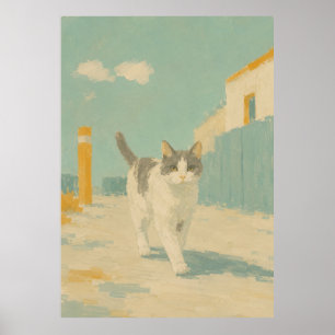 Street Cat Impressionist Oil Painting Sunlit Poste Poster