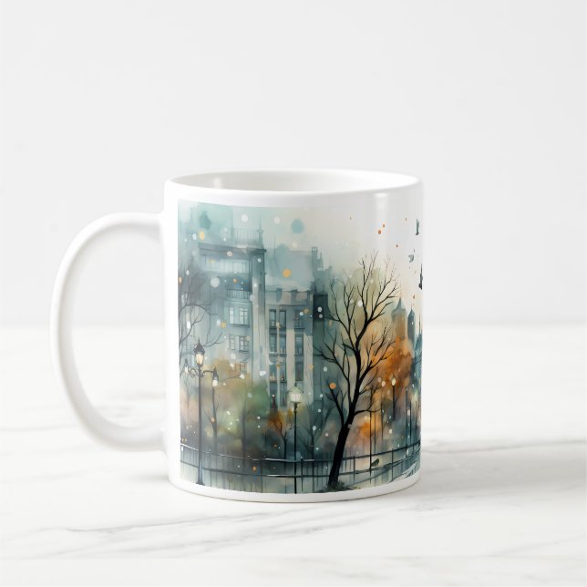 Street, City, Lantern And Rain Coffee Mug (Left)