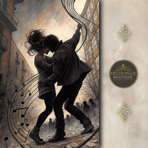 Street Dancers with Swirling Music Decoupage Tissue Paper