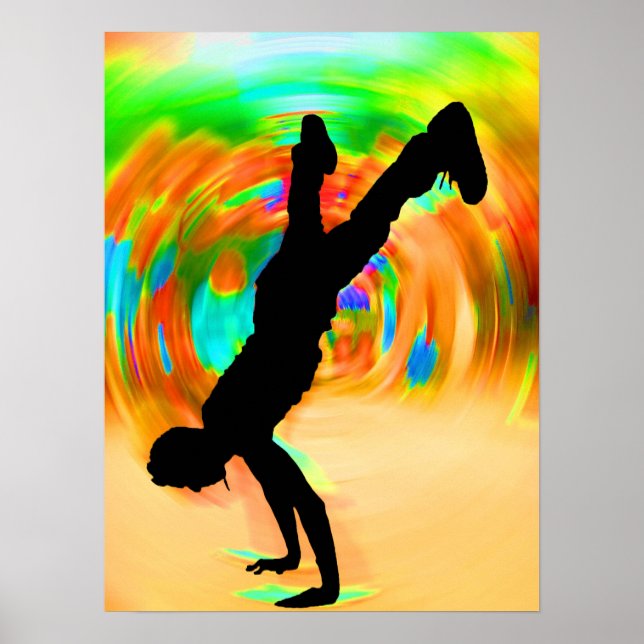 Street Dancing, Silhouette, Green/Orange/Yellows Poster (Front)
