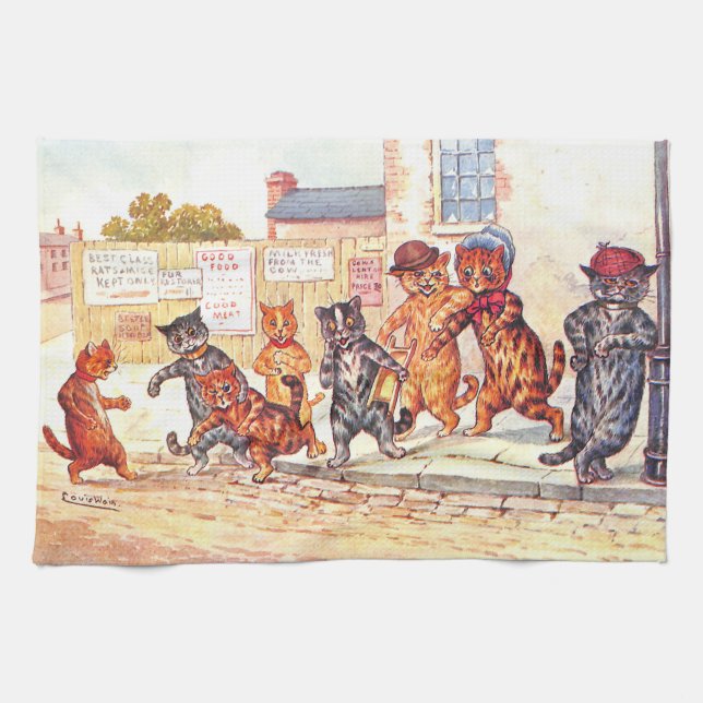 Street Fight Cats by Louis Wain Tea Towel (Horizontal)