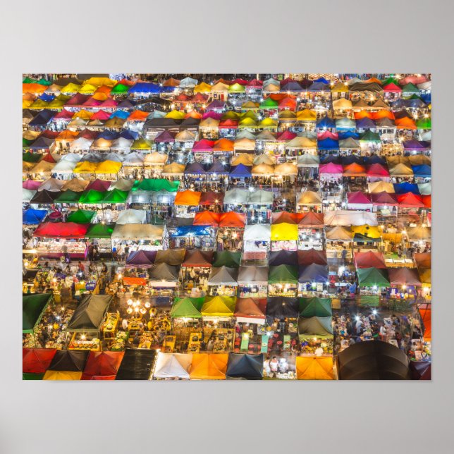 Street Food Market Rod Fai Bangkok Thailand Poster (Front)