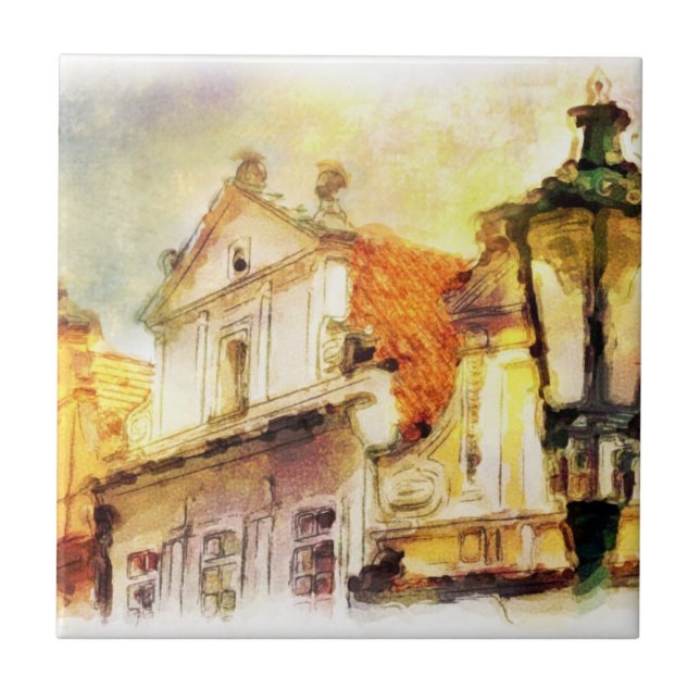 Street in old part of prague ceramic tile (Front)