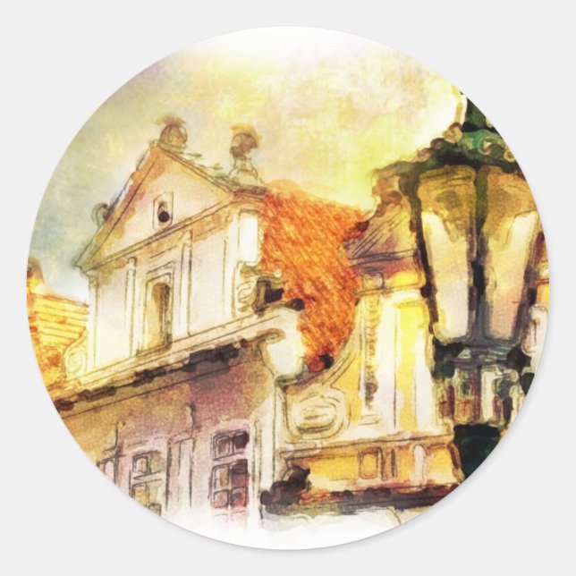Street in old part of prague classic round sticker (Front)
