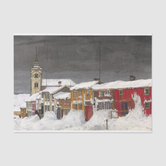 Street in Røros in Winter by  Harald Sohlberg Tissue Paper (Front)