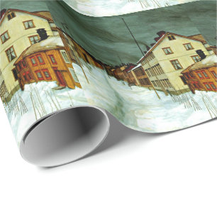 Street in Roros (Norway) fine art painting Wrapping Paper