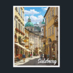Street in Salzburg Austria Travel Postcard<br><div class="desc">Salzburg, Austria, is a city of timeless beauty, nestled between the dramatic Alps and the Salzach River. Known as the birthplace of Wolfgang Amadeus Mozart, it exudes a rich musical heritage, celebrated through festivals and concerts year-round. The city’s historic centre, a UNESCO World Heritage Site, is a masterpiece of Baroque...</div>
