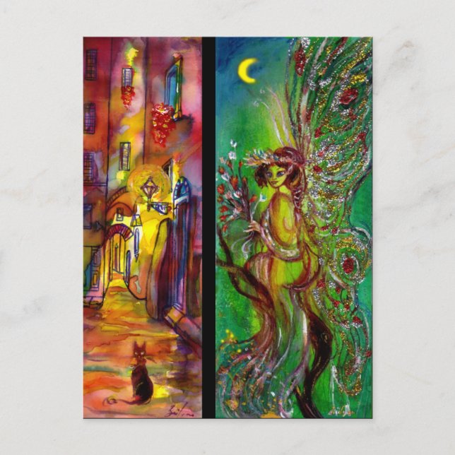 Street in the night and Green Fairy Invitation Postcard (Front)