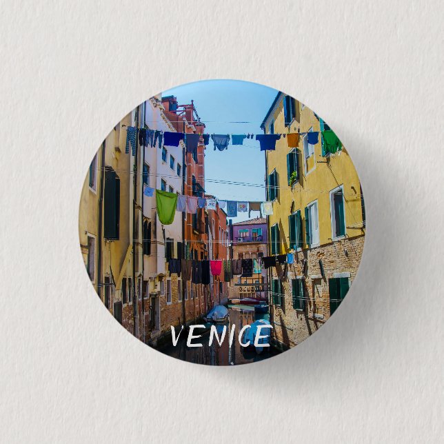 Street in Venice with laundry washed clothes Italy 3 Cm Round Badge (Front)