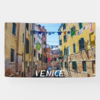 Street in Venice with laundry washed clothes Italy