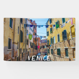 Street in Venice with laundry washed clothes Italy Banner